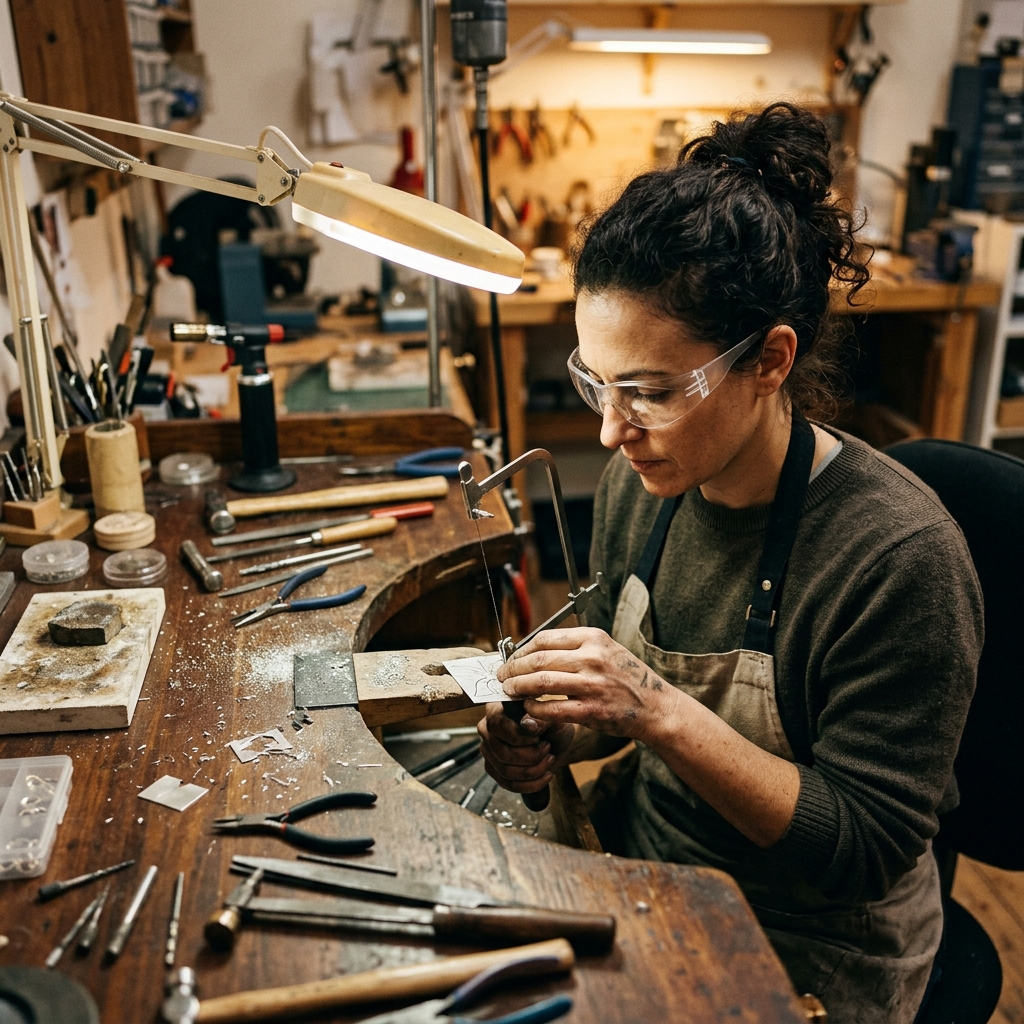 Leah in her jewelry studio